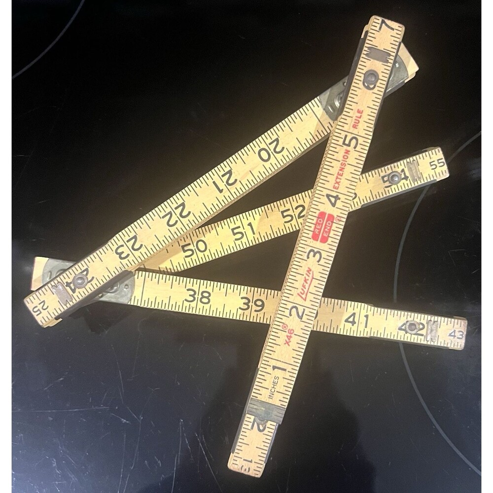 Vintage Lufkin X46 Red End Folding Wood Carpenter Ruler 72" Brass Extension USA